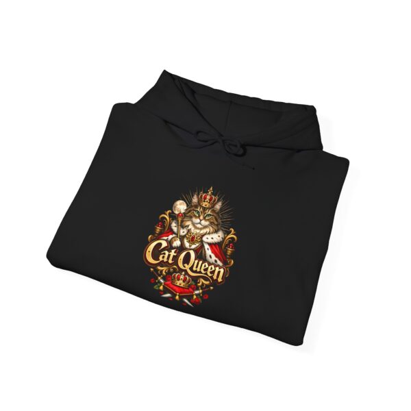 7953589959908633455_2048.jpeg Cat Queen Hoodie — Regal Cat Design with 'Cat Queen' Text